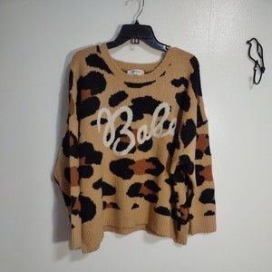 A Beautiful Soul Sz B (2X 18/20) Soft Tan Cheetah Print Fuzzy Sweater "Babe"